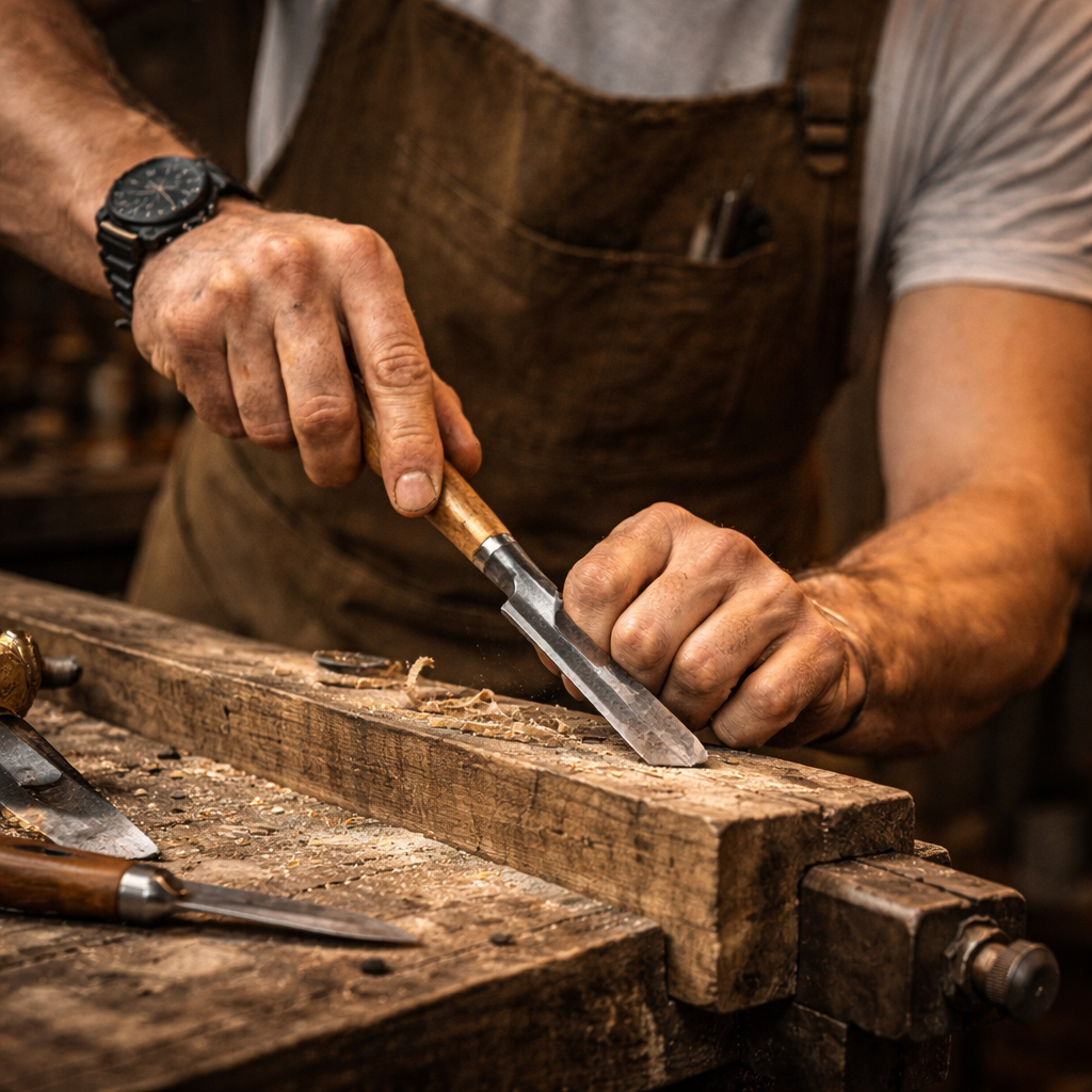 Mains au travail, geste précis